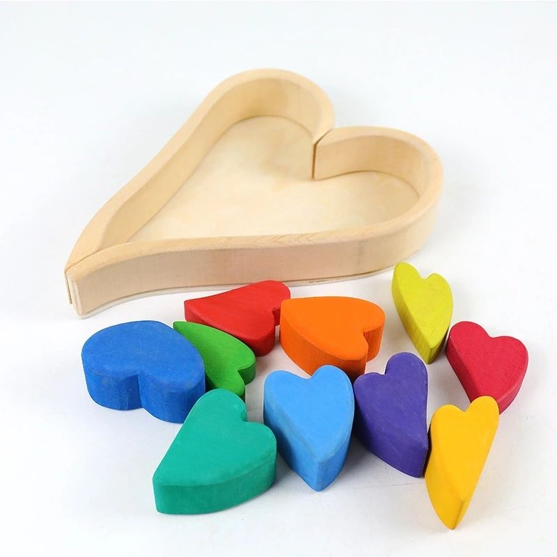 Lime Wood Rainbow Heart Blocks Puzzle Stacker Toy - HAPPY GUMNUT