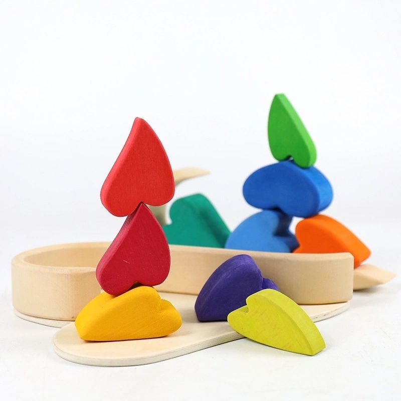 Lime Wood Rainbow Heart Blocks Puzzle Stacker Toy - HAPPY GUMNUT