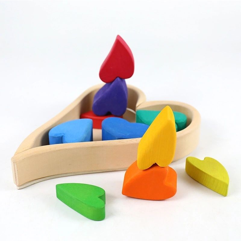 Lime Wood Rainbow Heart Blocks Puzzle Stacker Toy - HAPPY GUMNUT