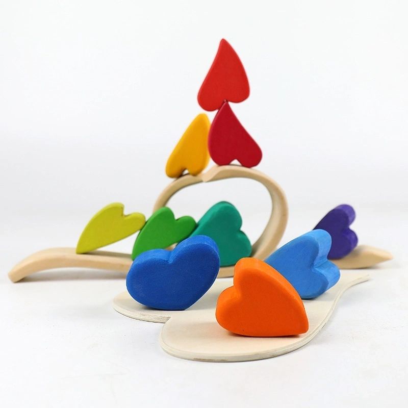 Lime Wood Rainbow Heart Blocks Puzzle Stacker Toy - HAPPY GUMNUT