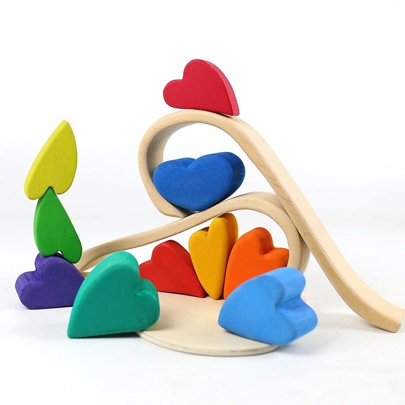 Lime Wood Rainbow Heart Blocks Puzzle Stacker Toy - HAPPY GUMNUT